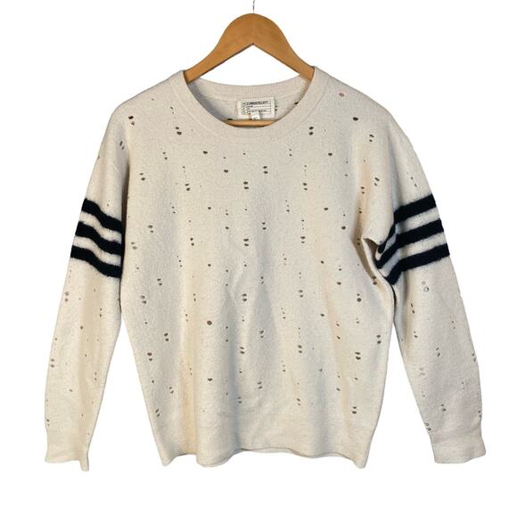 Current Elliott Sweater Distressed Knit Striped Long Sleeve Preppy Edgy Indie - Picture 1 of 13
